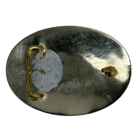 Vintage Barrel Racer Belt Buckle Silversmith Collection Noble Okla. 4" x 3" - Picture 2 of 2